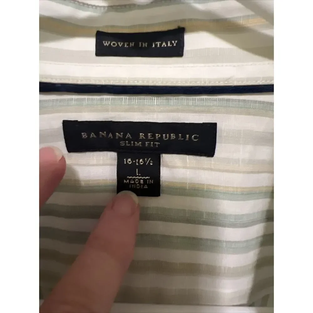 Banana Republic Shirt Mens Lg Striped Long Sleeve Button Up Slim Fit 16-16 1/2